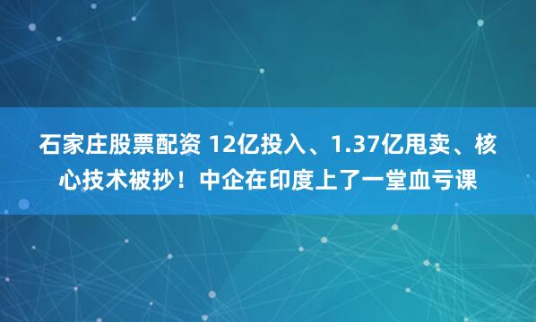 石家庄股票配资 12亿投入、1.37亿甩卖、核心技术被抄！中企在印度上了一堂血亏课